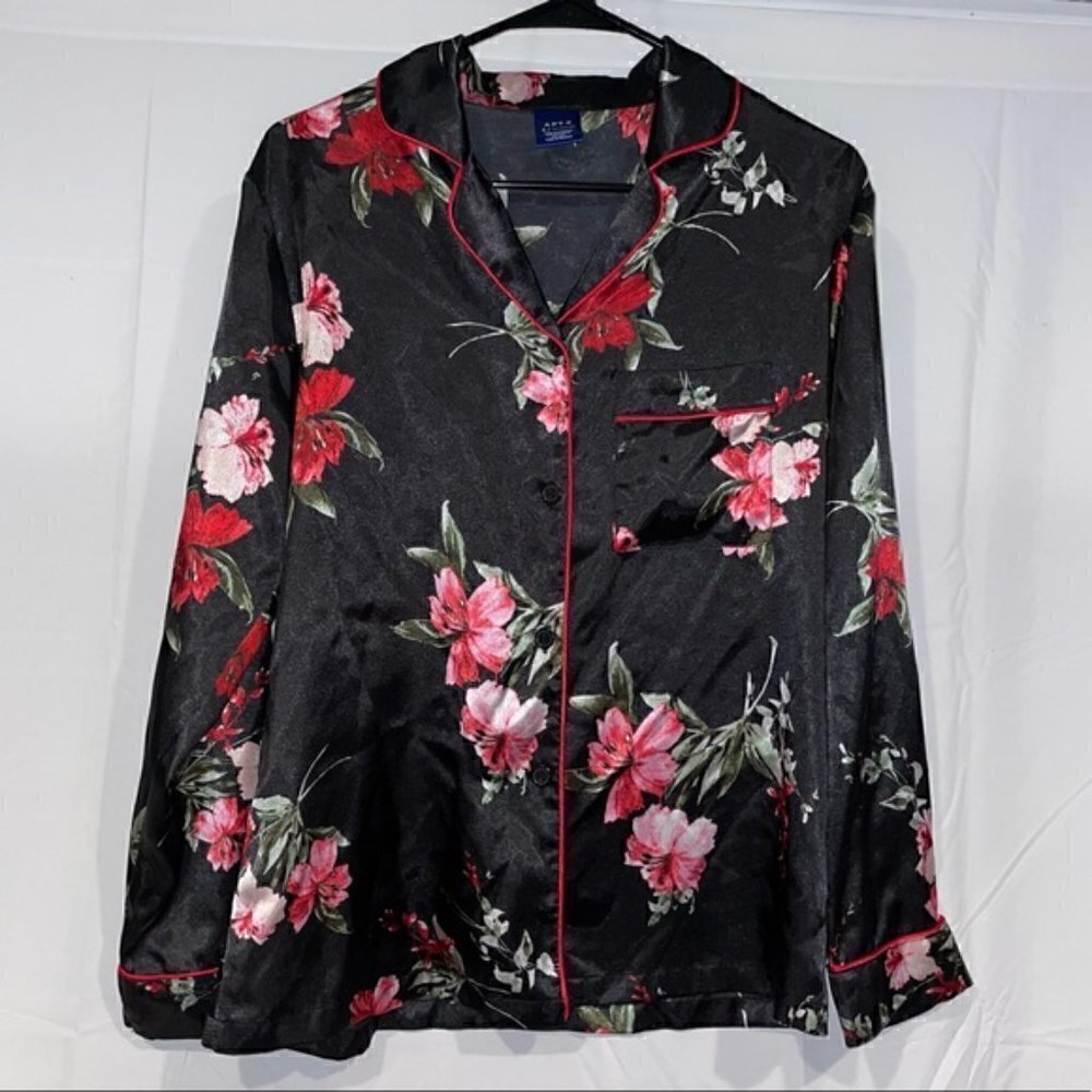 APT. 9 Pajama Top Floral Intimates Long Sleeve Button Front Notch Collar Sleep S